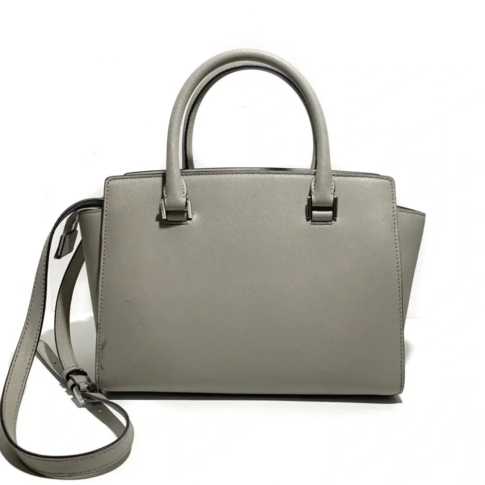 MICHAEL KORS Gray Selma Stud Saffiano Leather Bag